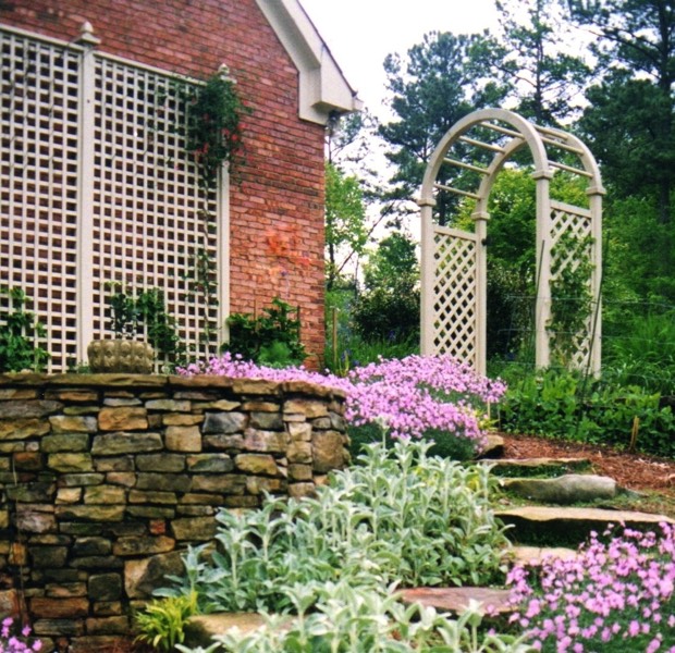 Stone wall steps arbor